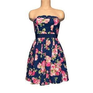 *3 for $30!* Forever 21 Dress Blue Floral Aloha Strapless Fit Flare Cotton S Y2K